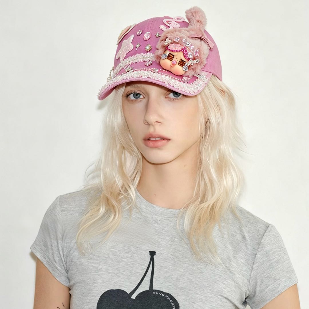 Handmade Rhinestone Crybaby Baseball Cap With Diamond