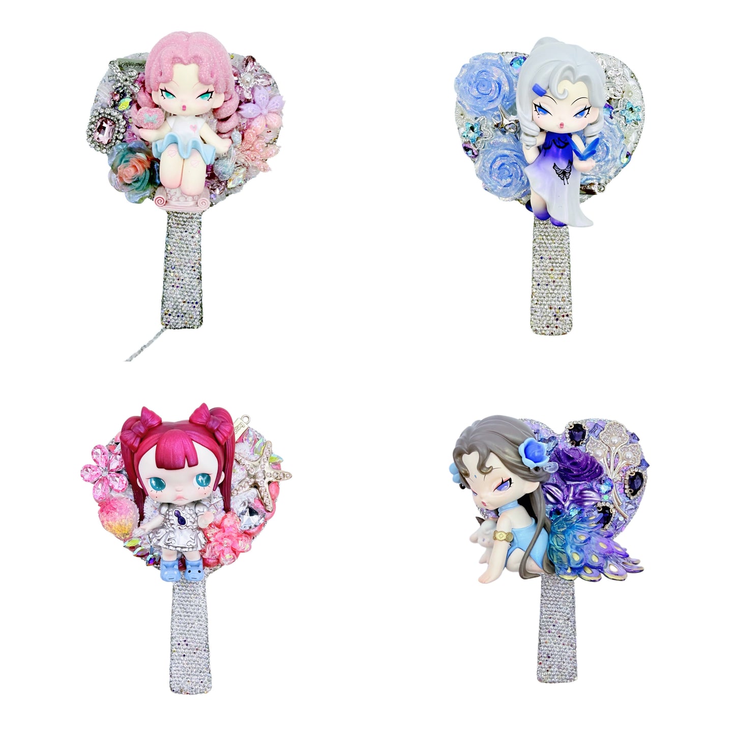 Handmade Heart-Shaped Rhinestone Hand Mirror