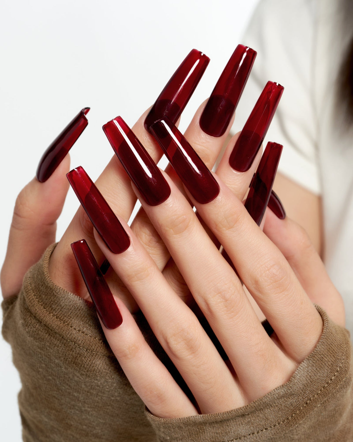 KOSBLING nail studio — Dark Red / Long Square