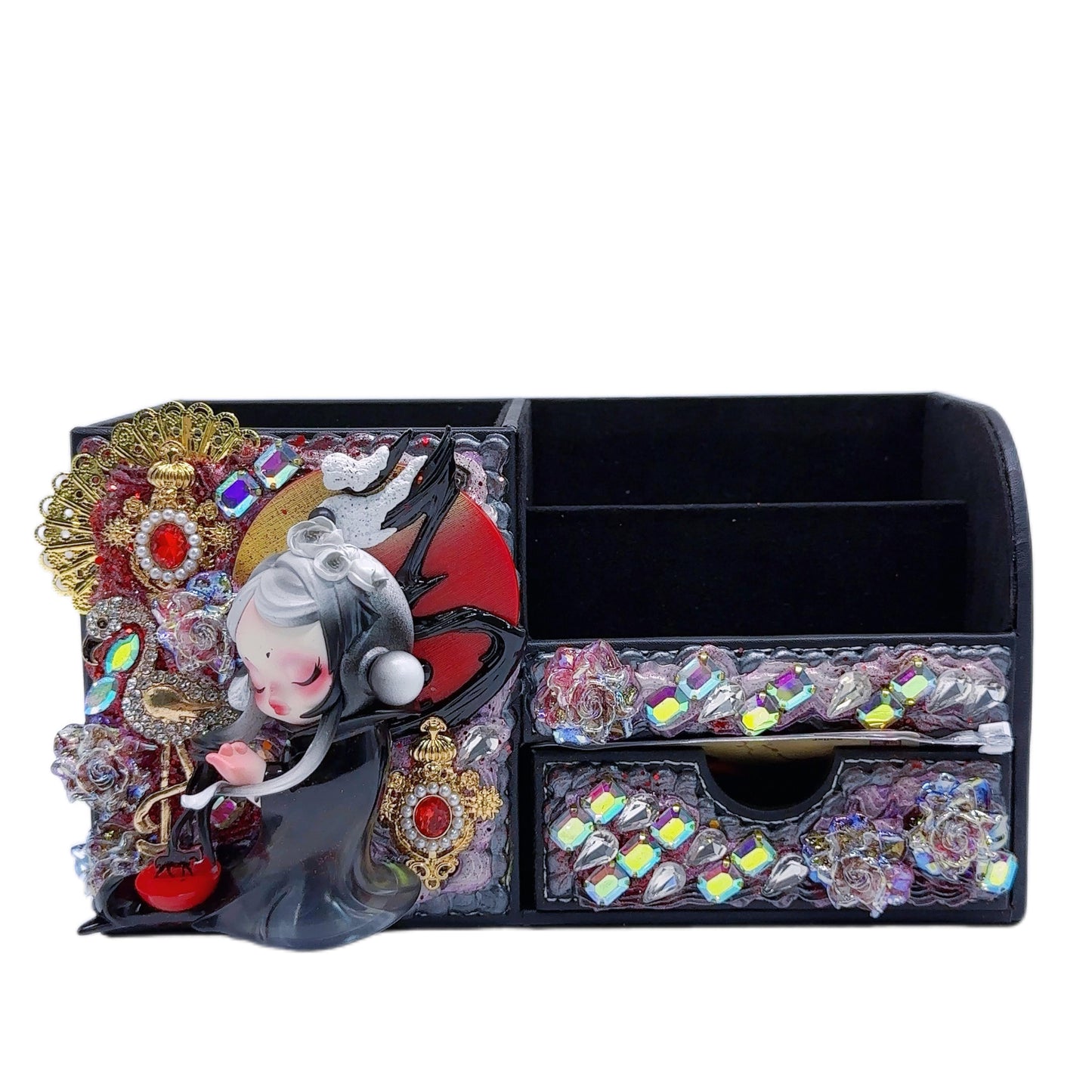 Handmade Rhinestone Desk Organizer with Drawer