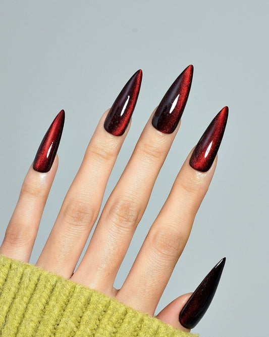 Cat Eye / Velvet Night / Long Stiletto — Handmade Nails - kosbling-kb-design-reference