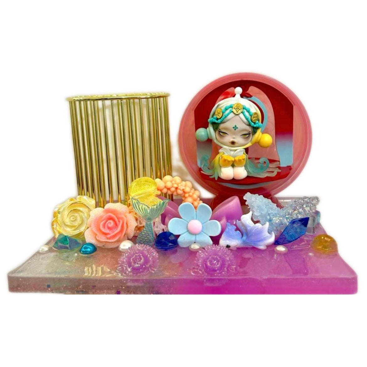 Handmade Resin Stand with Doll Brush Holder & Phone Stand Feature Blind Bag 2