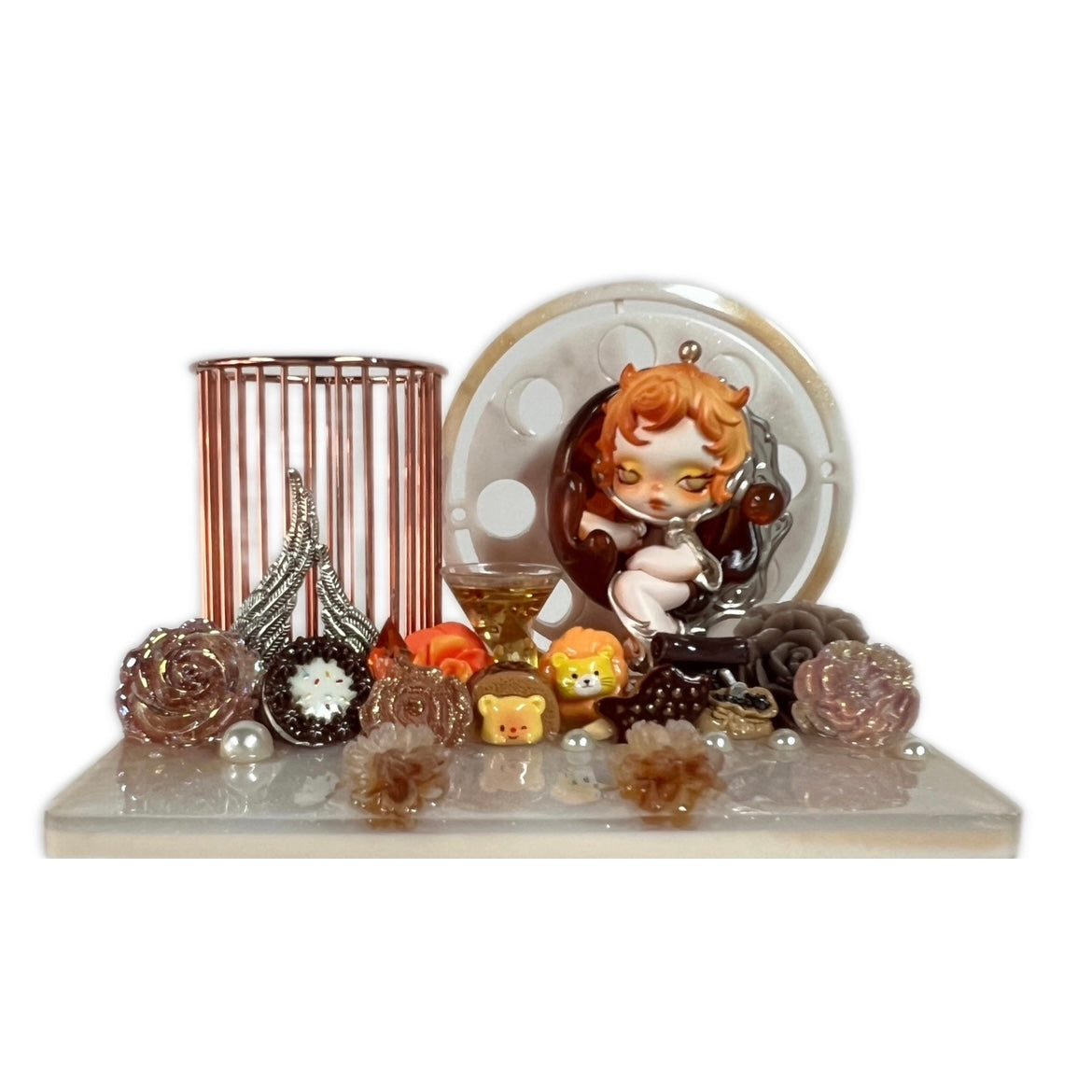 Handmade Resin Stand with Doll Brush Holder & Phone Stand Feature Blind Bag