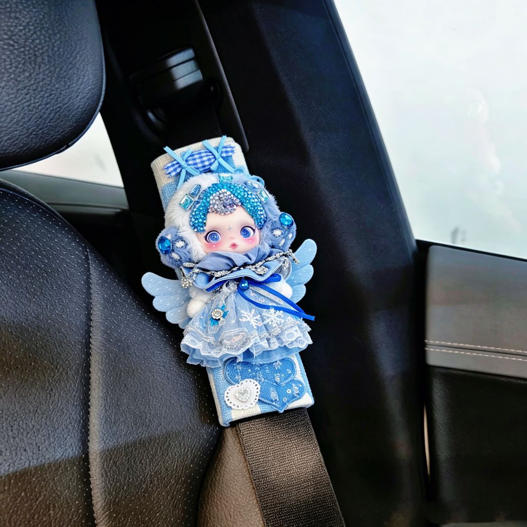 Handmade Car Belt Cover with Diamond Plush Doll