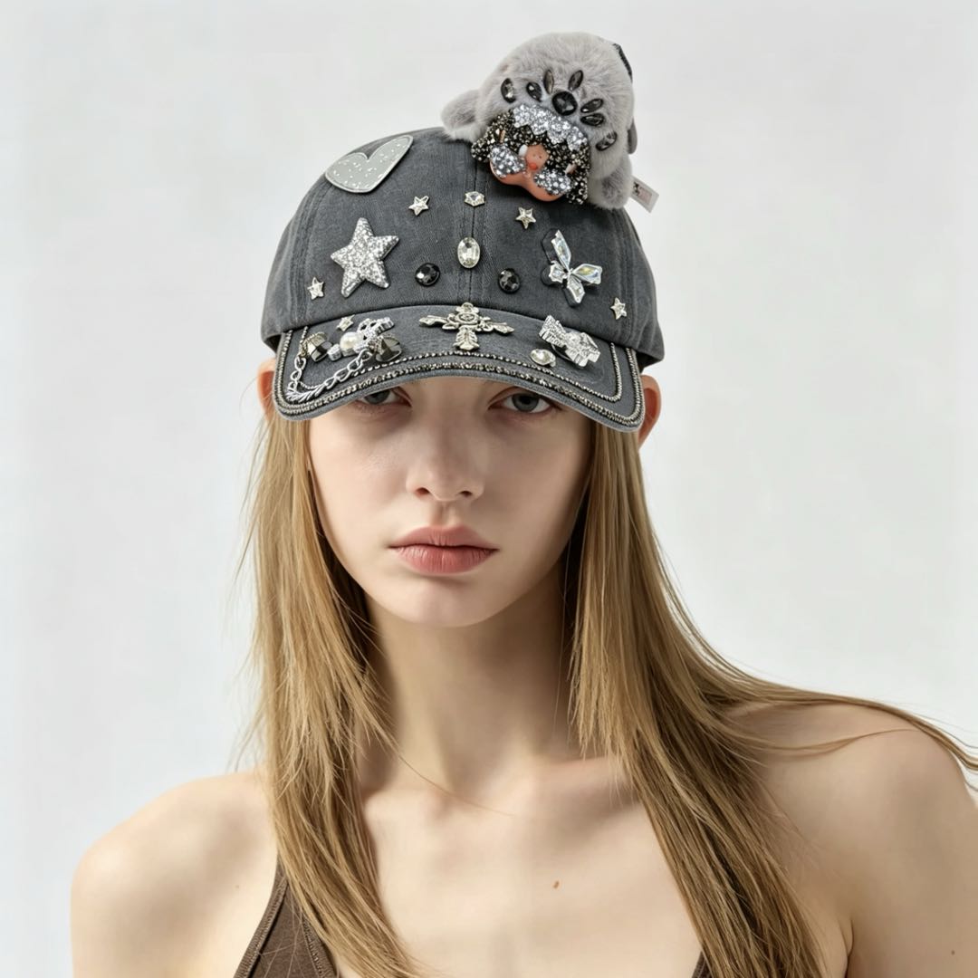 Handmade Rhinestone Crybaby Baseball Cap With Diamond