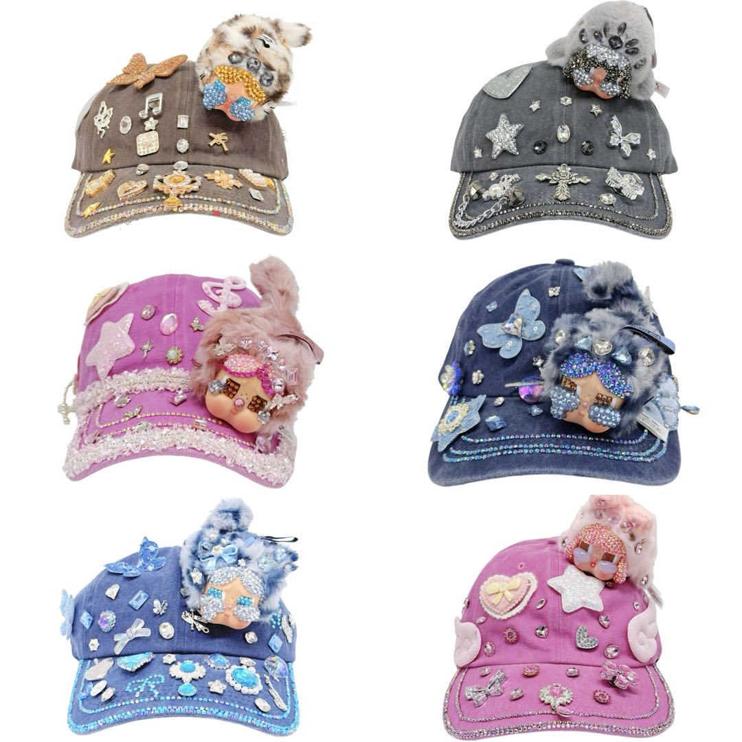 Handmade Rhinestone Crybaby Baseball Cap With Diamond