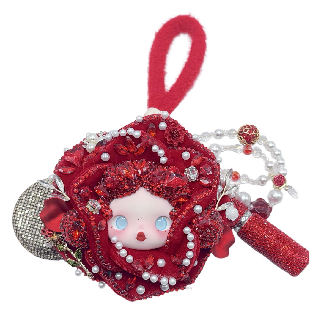 Handmade Glitter Rhinestone Soft Vinyl Doll Dual-Use Pouch for Earbuds & Coins