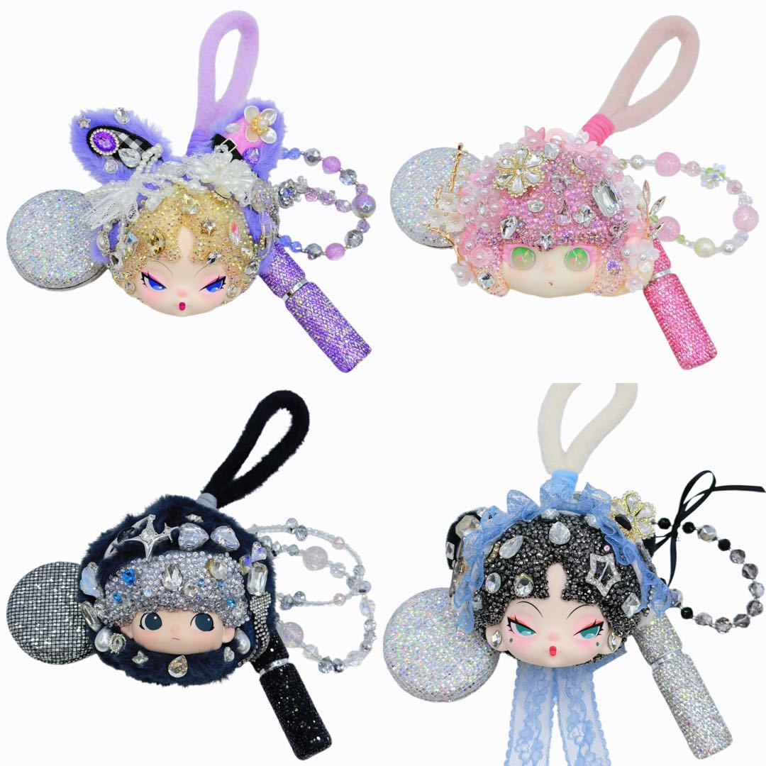 Handmade Glitter Rhinestone Soft Vinyl Doll Dual-Use Pouch for Earbuds & Coins