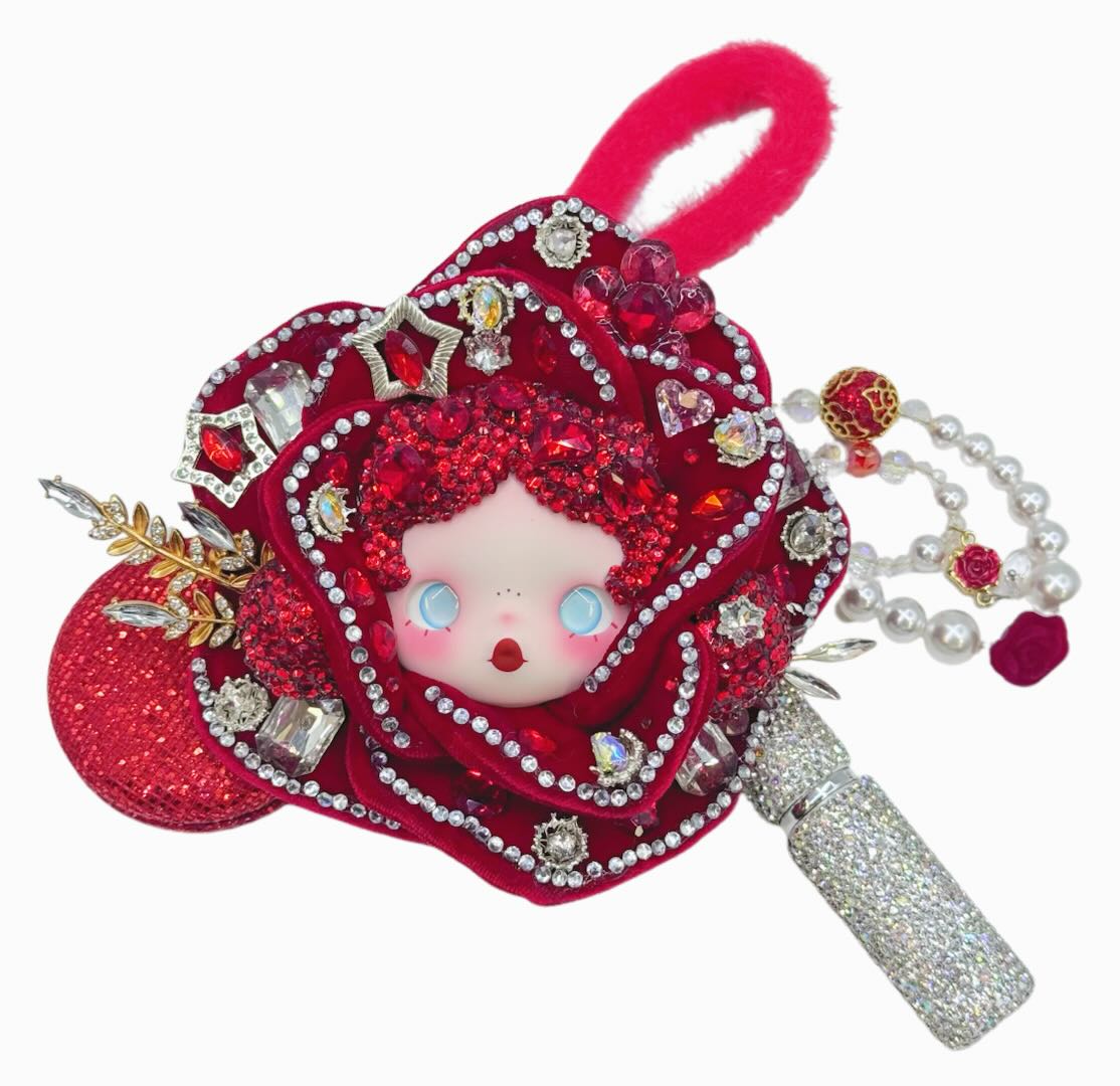 Handmade Glitter Rhinestone Soft Vinyl Doll Dual-Use Pouch for Earbuds & Coins