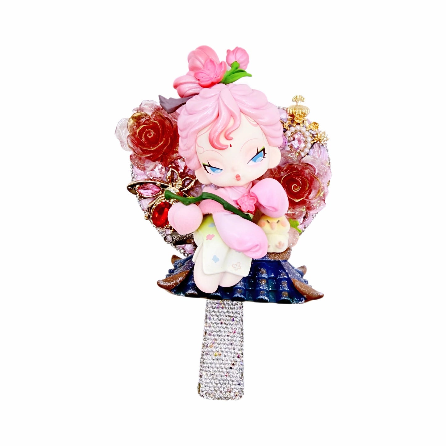 Handmade Heart-Shaped Rhinestone Hand Mirror
