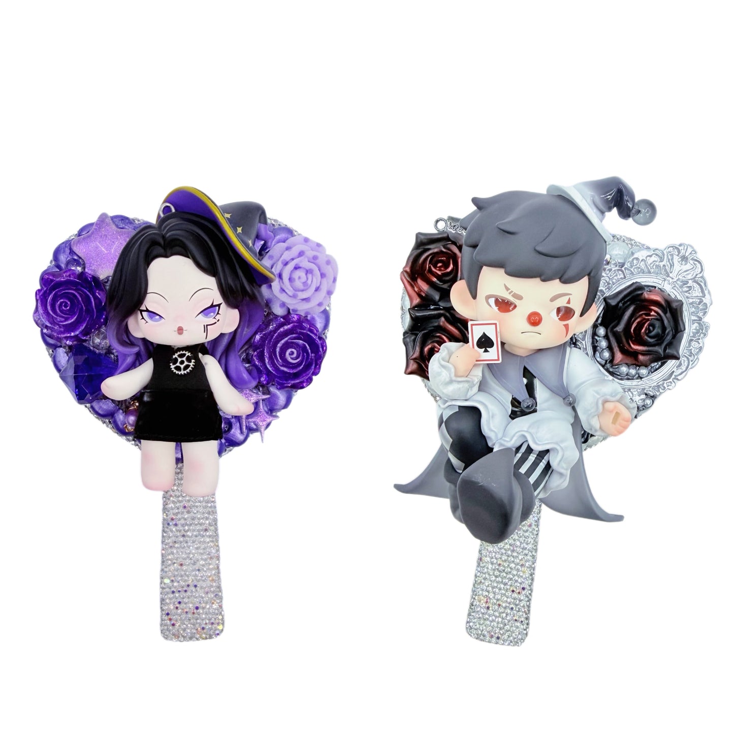 Handmade Heart-Shaped Rhinestone Hand Mirror