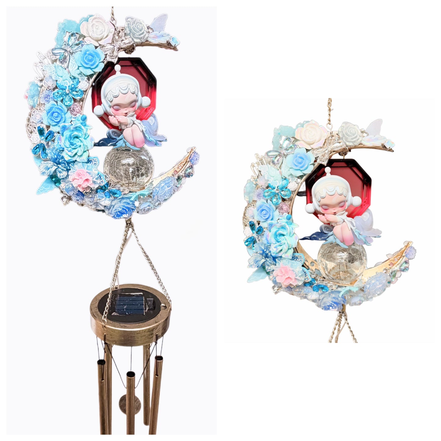 Handmade Metal Moon Solar Wind Chime Light