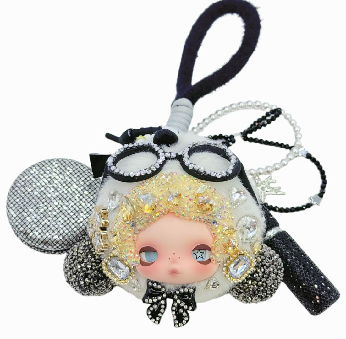 Handmade Glitter Rhinestone Soft Vinyl Doll Dual-Use Pouch for Earbuds & Coins