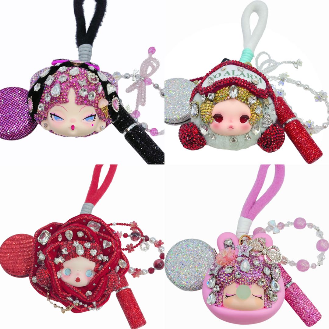 Handmade Glitter Rhinestone Soft Vinyl Doll Dual-Use Pouch for Earbuds & Coins