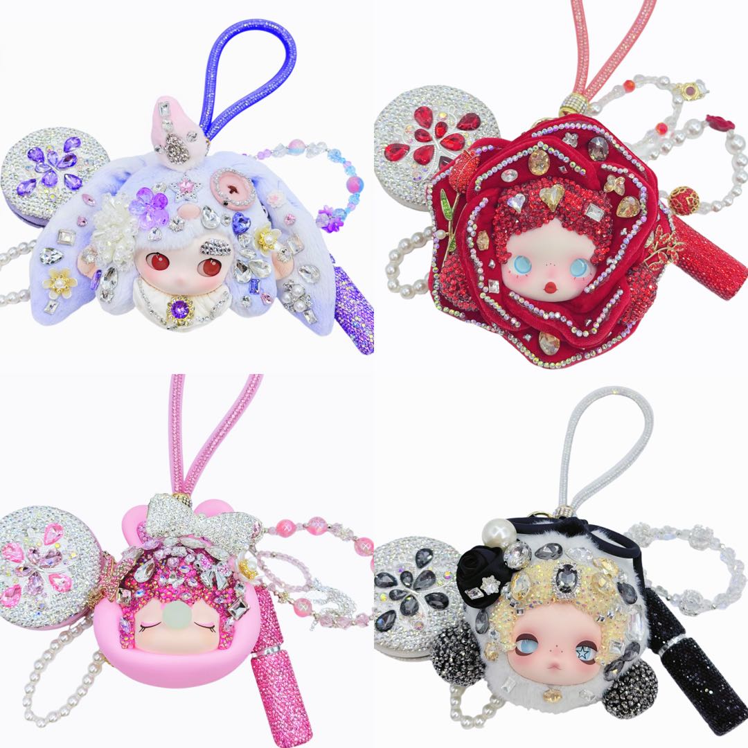 Handmade Glitter Rhinestone Soft Vinyl Doll Dual-Use Pouch for Earbuds & Coins