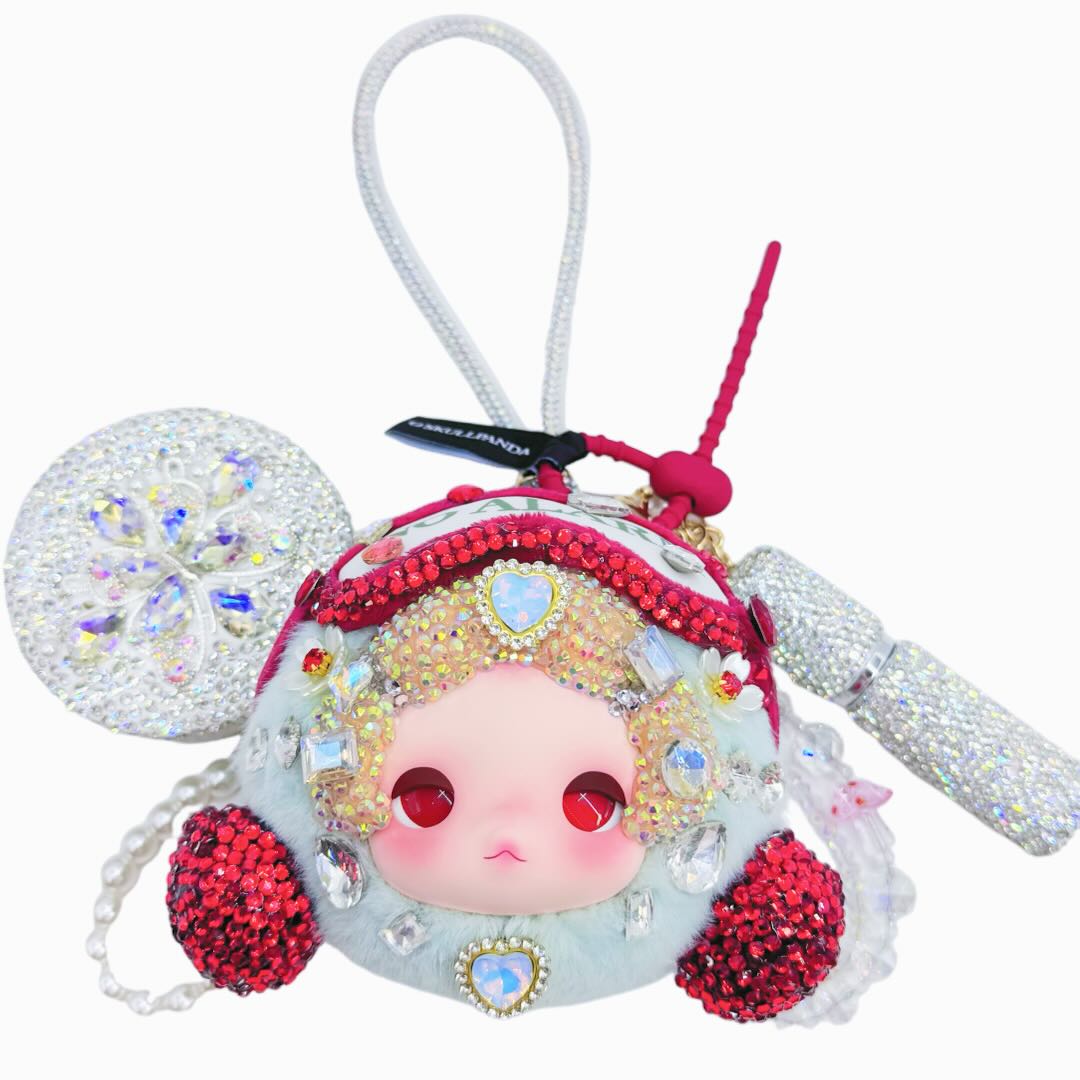 Handmade Glitter Rhinestone Soft Vinyl Doll Dual-Use Pouch for Earbuds & Coins