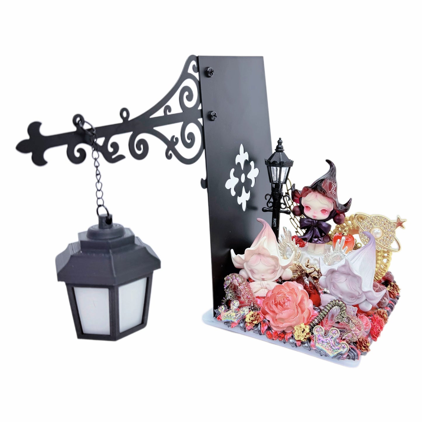 Handmade Decor Bookend With Hanging Lamp