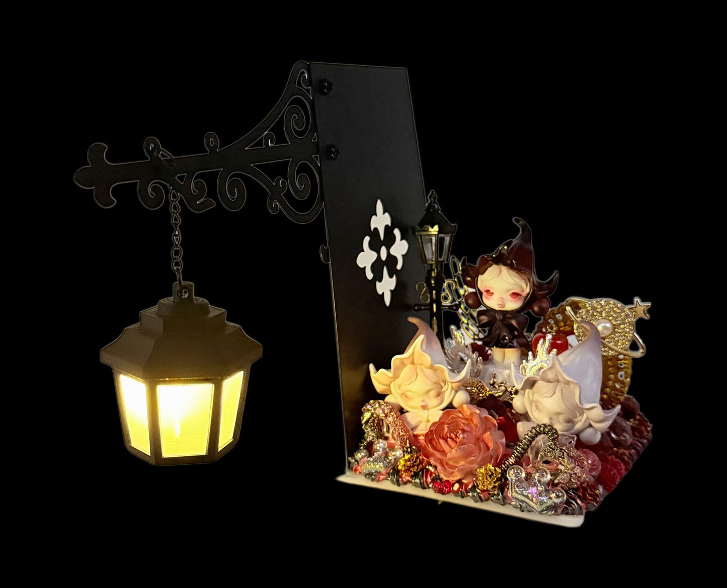 Handmade Decor Bookend With Hanging Lamp
