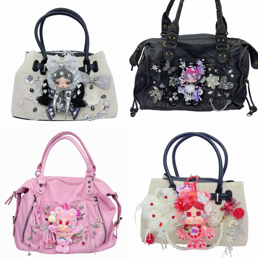 Handmade Large Tote Bag Diamond Glitter Rhinestone Soft Vinyl Doll