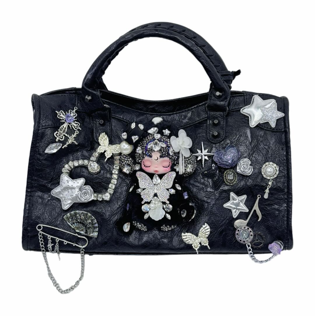 Handmade Large Tote Bag Diamond Glitter Rhinestone Soft Vinyl Doll