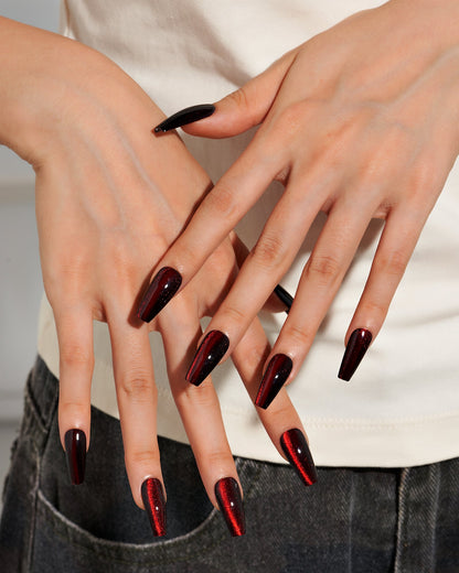KOSBLING nail studio — Cat Eye / Velvet Night / Medium Long Coffin