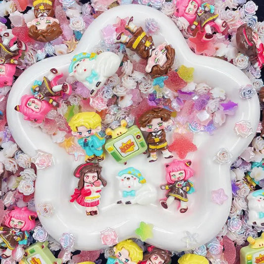 ワクワク ‐ アーニャ、ヨル、ロイド、ボンド、ダミアン、テレビのパーツ＆4種類のソフト花＆4種類のラメ人手パーツ＆3種類の砂糖様グラデーション星パーツ - C7 - kosbling - beads