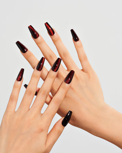 KOSBLING nail studio — Cat Eye / Velvet Night / Medium Long Coffin
