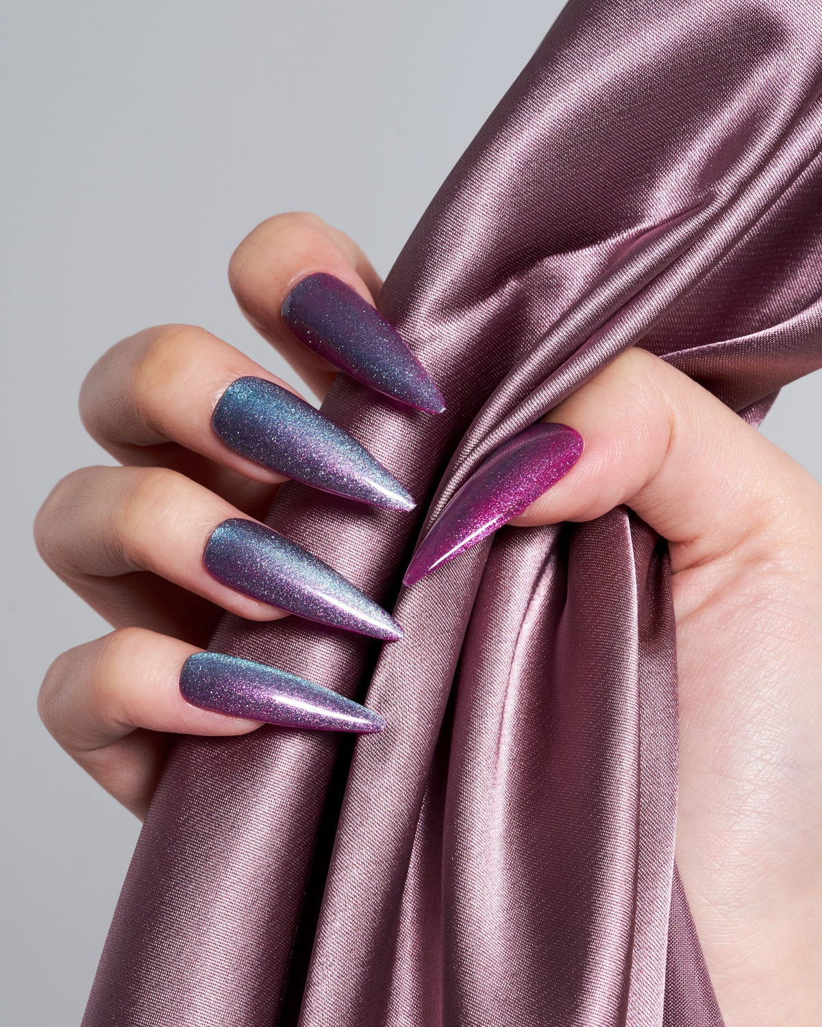 KOSBLING nail studio — Cat Eye / Mermaid Grape / Long Stiletto