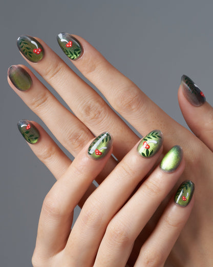 KOSBLING nail studio — Cat Eye / Forest Fungi / Short Oval