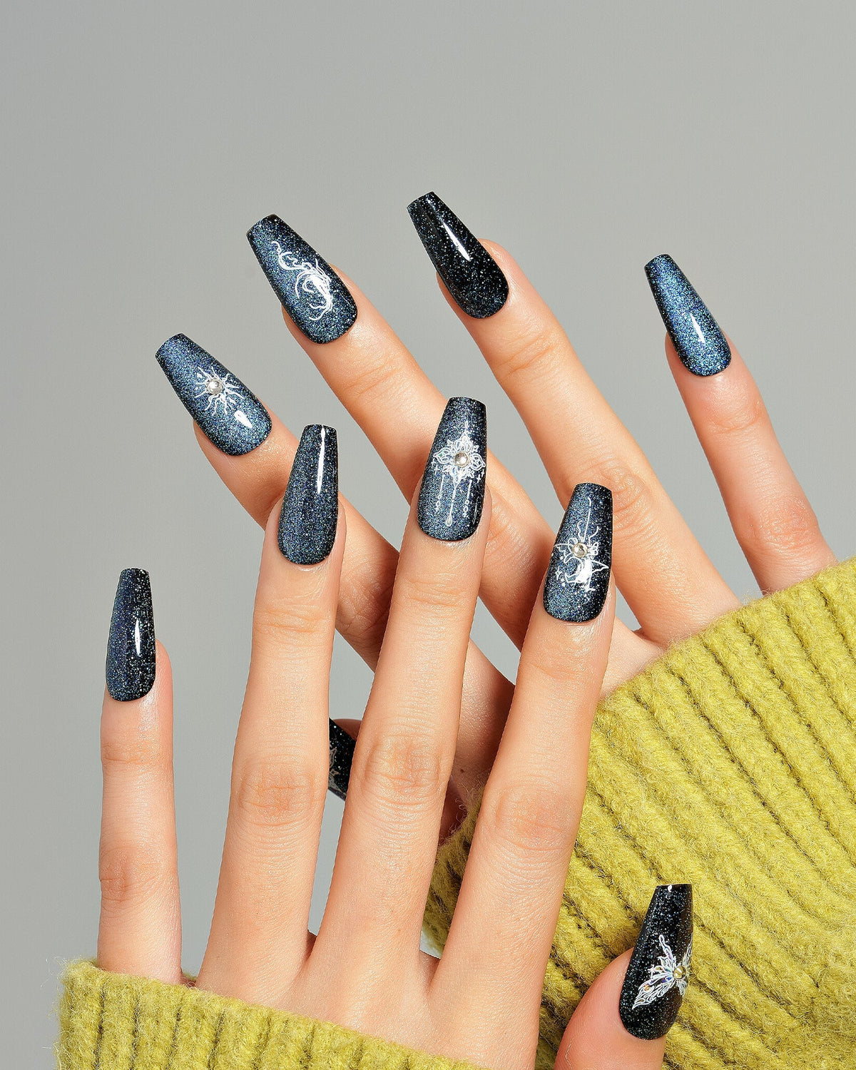 KOSBLING nail studio — Cat Eye / Polar Night / Medium Long Coffin