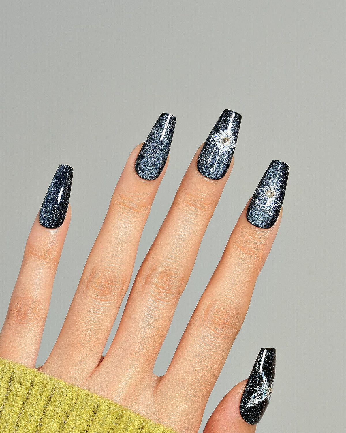 KOSBLING nail studio — Cat Eye / Polar Night / Medium Long Coffin