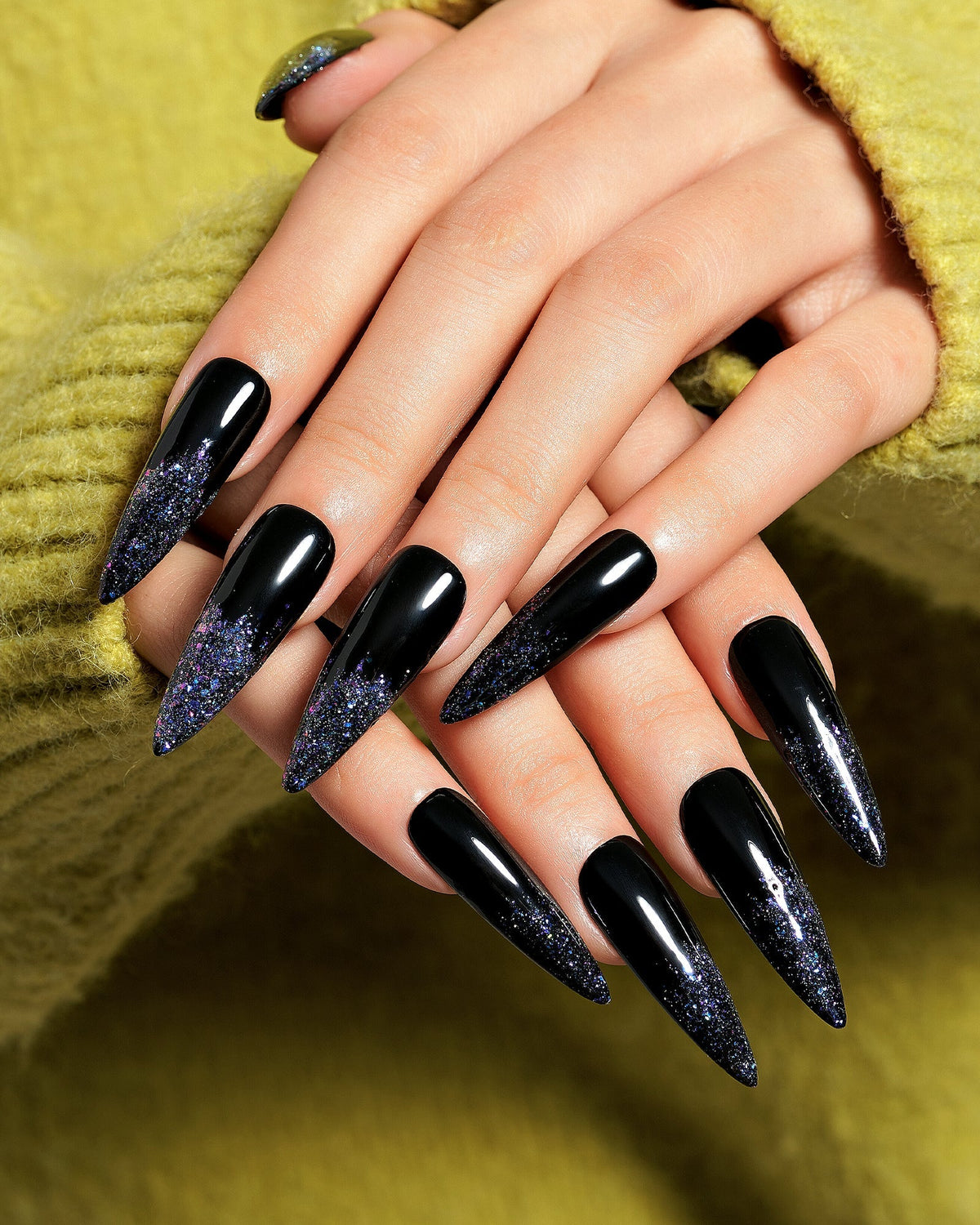KOSBLING nail studio — Onyx Glitz / Long Stiletto