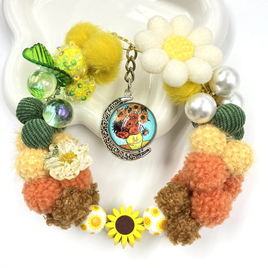 ゴッホのサンフラワー ‐ ふわふわひまわり、雛菊、ひまわりのメタルパーツ&四種類のふわふわ＆布のビーズ、高品質レンジビーズ - kosbling - beads