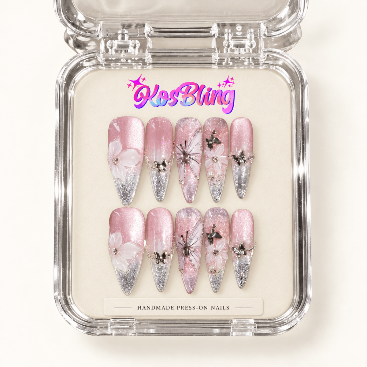 Butterflies In My Stomach — Handmade 3D Press-On Nails - kosbling-kb-handmade-3d-nails