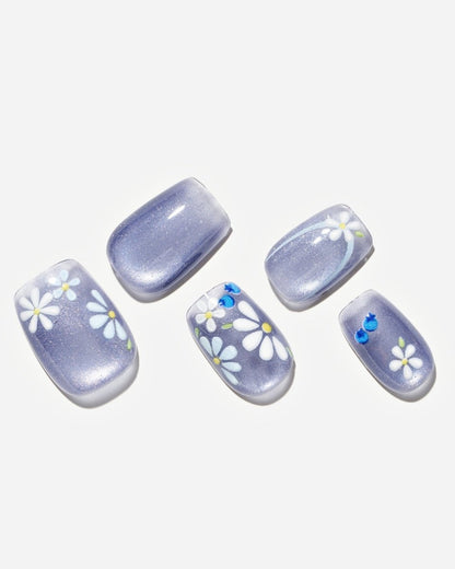 Cat Eye / Azure Velvet / Short Square — Handmade Nails - kosbling-kb-design-reference