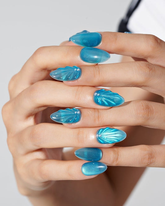 Cat Eye / Blue Hex — Handmade Nails - kosbling-kb-design-reference