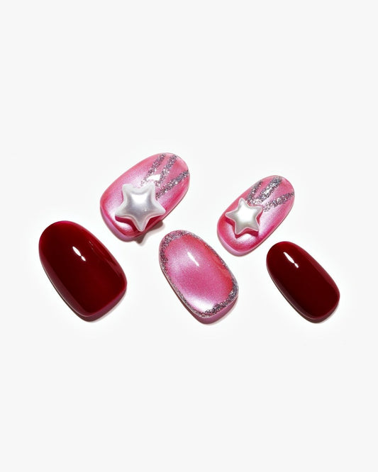 Cat Eye / Pink Spark — Handmade Nails - kosbling-kb-design-reference