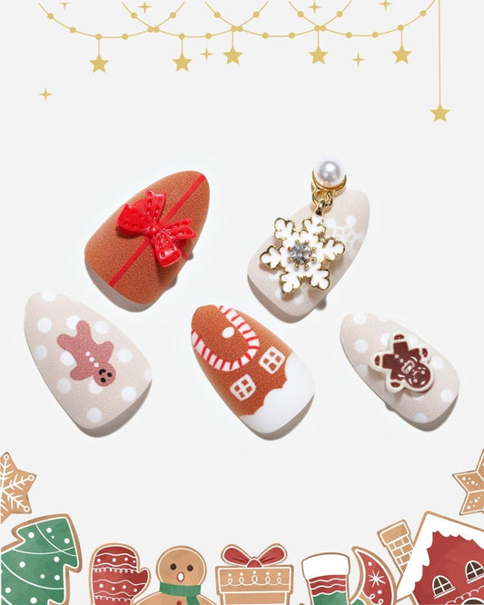 Christmas Heavy Snow / Short Almond — Handmade Nails - kosbling-kb-design-reference