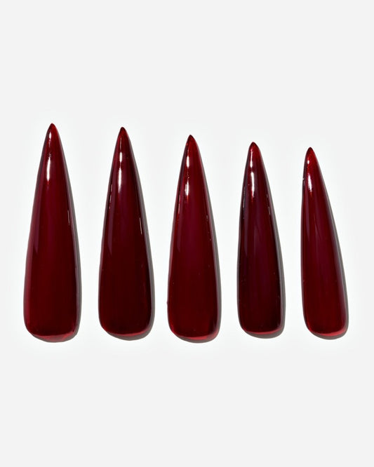 Dark Red / Extra Long Stiletto — Handmade Nails - kosbling-kb-design-reference