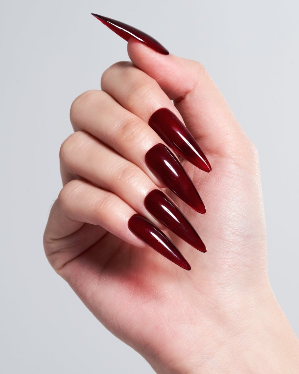 Dark Red / Long Stiletto — Handmade Nails - kosbling-kb-design-reference