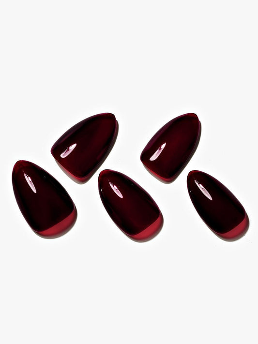 Dark Red / Short Almond — Handmade Nails - kosbling-kb-design-reference