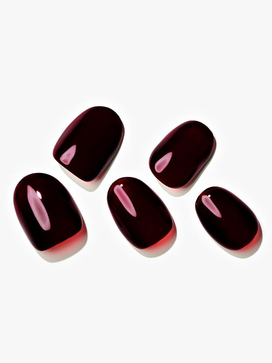 Dark Red / Short Oval — Handmade Nails - kosbling-kb-design-reference