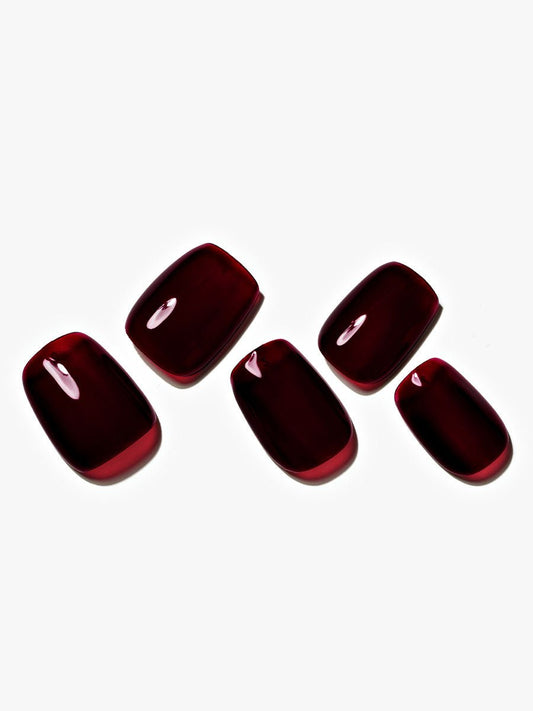 Dark Red / Short Square — Handmade Nails - kosbling-kb-design-reference