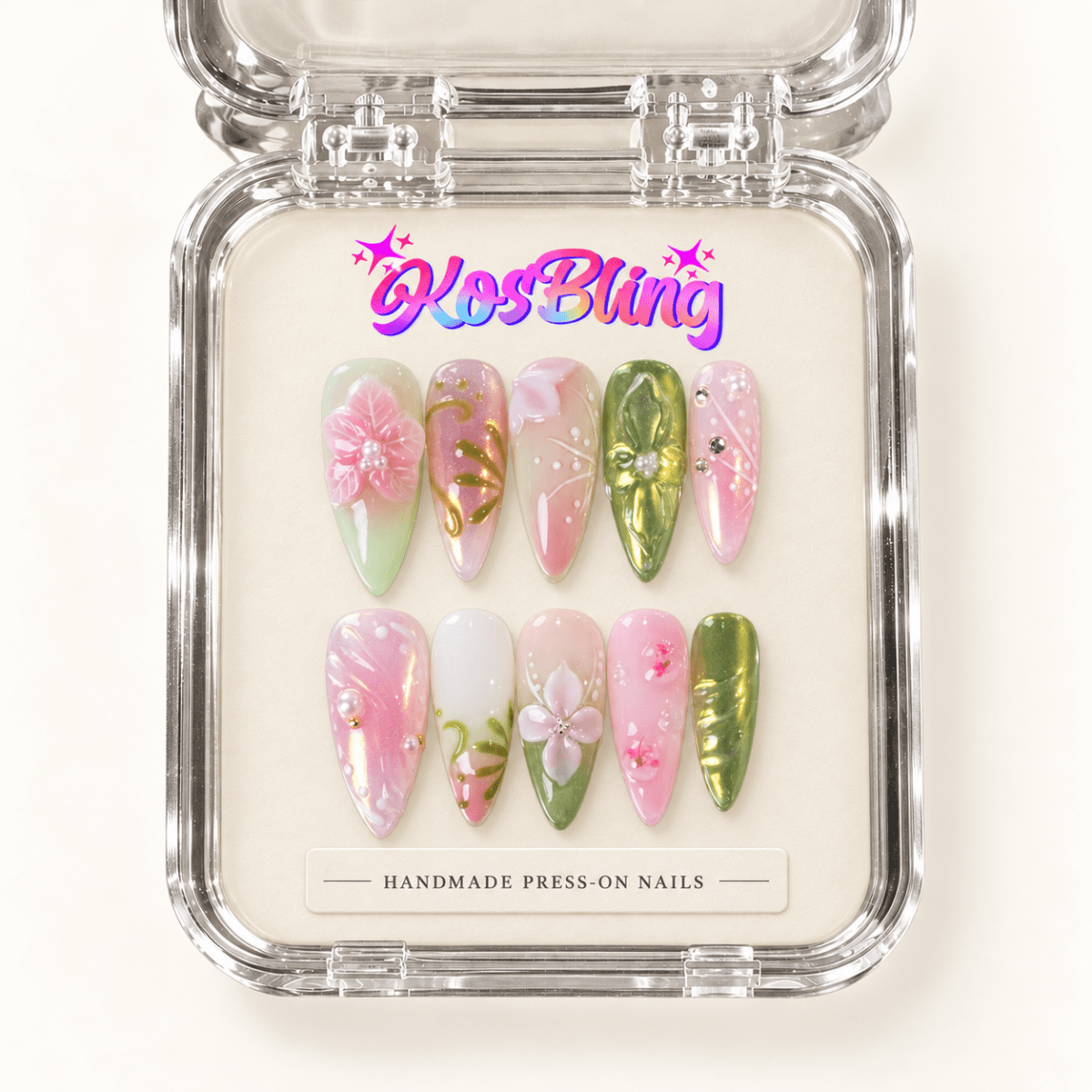 Flora — Handmade 3D Press-On Nails - kosbling-kb-handmade-3d-nails