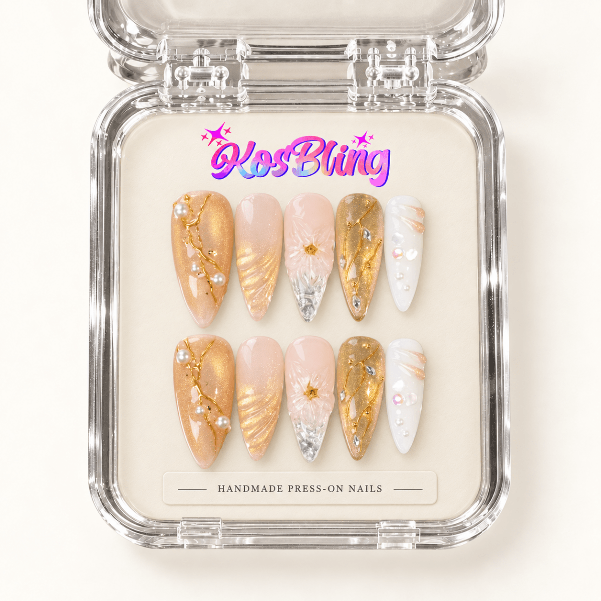 Golden Sands — Handmade 3D Press-On Nails - kosbling-kb-handmade-3d-nails