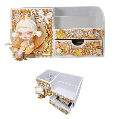Handmade Golden Rhinestone Desk Organizer with Drawer - kosbling-ready-to-ship