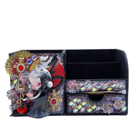 Handmade Rhinestone Desk Organizer with Drawer - kosbling-ready-to-ship
