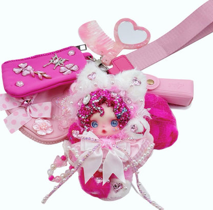Handmade Wrislet Wallet with Diamond Plush Doll - kosbling-ready-to-ship