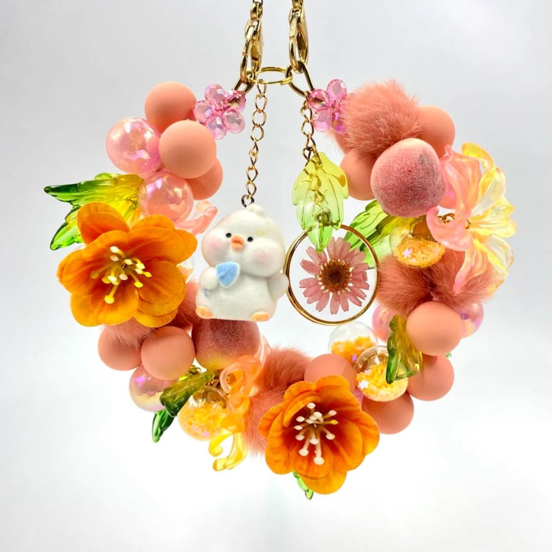 アヒルももちゃん - 本物の雛菊パーツ＆アヒル、ももパーツ＆Lサイズ百合パーツ＆布の花 - Kosbling - beads