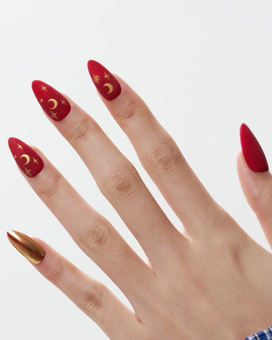Medieval Moon / Red — Handmade Nails - kosbling-kb-design-reference